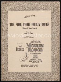 3w252 MOULIN ROUGE artist copy sheet music '53 John Huston, Where is Your Heart!