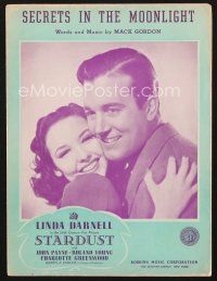 3w266 STAR DUST sheet music '40 pretty 17 year-old actress Linda Darnell, Secrets in the Moonlight