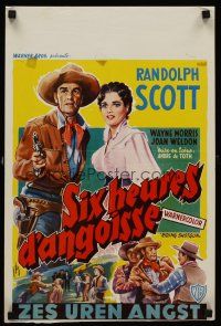 3x231 RIDING SHOTGUN Belgian '54 Belinsky art of cowboy Randolph Scott with gun & Joan Weldon!
