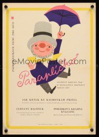 3x157 PARAPLICKO Czech 11x16 '50s film festival, cute art of bearded man w/umbrella!