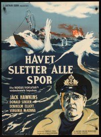 3x381 CRUEL SEA Danish '53 Wenzel art of ship captain Jack Hawkins with ships at sea!