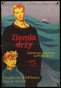 3x319 LA TERRA TREMA Polish 23x33 '51 Luchino Visconti, Palka art of man & boy at sea!