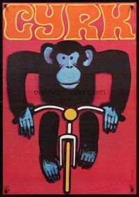 3x249 CYRK Polish commercial poster '68 circus, Gorka art of monkey on bicycle!
