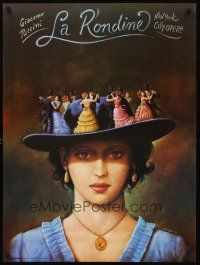 3x265 LA RONDINE stage play Polish 27x38 '93 Olbinski art of woman w/people dancing on her hat!