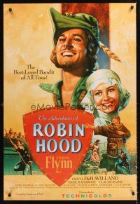 3y028 ADVENTURES OF ROBIN HOOD video 1sh R03 Errol Flynn as Robin Hood, De Havilland, Rodriguez art!