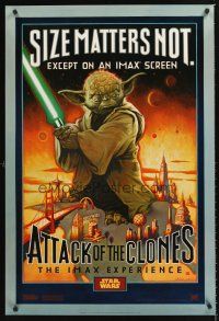 3y051 ATTACK OF THE CLONES IMAX style A DS 1sh '02 Star Wars Episode II, McMacken art of Yoda!