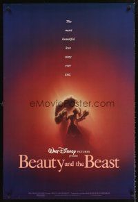 3y079 BEAUTY & THE BEAST 1sh '91 Walt Disney cartoon classic, romantic art!