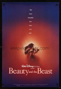 3y077 BEAUTY & THE BEAST DS 1sh '91 Walt Disney cartoon classic, romantic art!