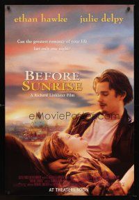 3y084 BEFORE SUNRISE advance 1sh '94 directed by Richard Linklater, Ethan Hawke, Julie Delpy