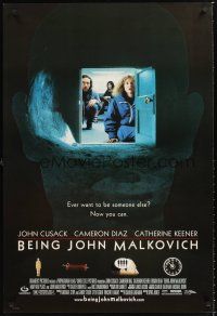 3y087 BEING JOHN MALKOVICH 1sh '99 Spike Jonze directed, Cusack, Cameron Diaz, Catherine Keener!