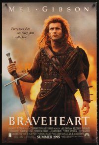 3y110 BRAVEHEART int'l advance DS 1sh '95 cool image of Mel Gibson as William Wallace!