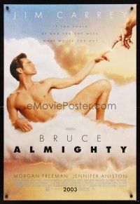 3y114 BRUCE ALMIGHTY advance DS 1sh '03 Morgan Freeman as God & Jim Carrey in title role!