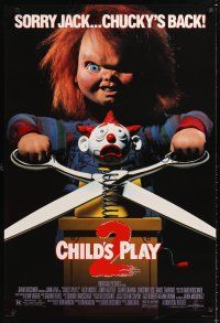 3y147 CHILD'S PLAY 2 1sh '90 great image of Chucky cutting jack-in-the-box with scissors!