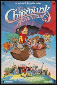 3y148 CHIPMUNK ADVENTURE 1sh '87 cool image of cute cartoon rodents in balloon!
