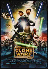 3y168 CLONE WARS advance DS 1sh '08 cool cartoon art of Anakin Skywalker, Yoda, & Obi-Wan Kenobi!