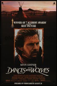 3y209 DANCES WITH WOLVES video DS 1sh '90 Kevin Costner & Native American Indians!