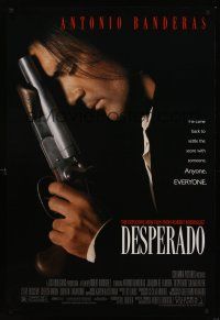 3y246 DESPERADO 1sh '95 Robert Rodriguez, close image of Antonio Banderas with big gun!