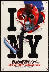 3y362 FRIDAY THE 13th PART VIII teaser 1sh '89 Jason in Manhattan, recalled I Love New York style!