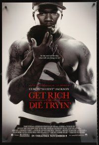 3y381 GET RICH OR DIE TRYIN' advance DS 1sh '05 Curtis 50 Cent Jackson holding baby!