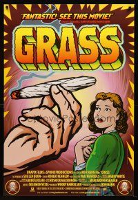 3y401 GRASS 1sh '99 history of marijuana in the U.S., Woody Harrelson, great pseudo-retro artwork!