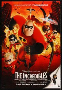 3y474 INCREDIBLES family style advance DS 1sh '04 Disney/Pixar animated superhero family!
