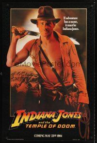 3y481 INDIANA JONES & THE TEMPLE OF DOOM teaser 1sh '84 adventure is Harrison Ford's name!