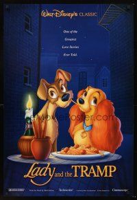 3y516 LADY & THE TRAMP DS 1sh R97 Walt Disney most romantic image from canine dog classic!