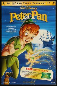 3y637 PETER PAN video 1sh R02 Walt Disney animated cartoon fantasy classic, great full-length art!
