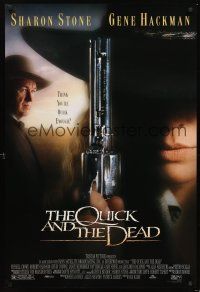 3y675 QUICK & THE DEAD DS 1sh '95 super close up of Sharon Stone with gun & Gene Hackman!
