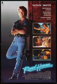 3y697 ROAD HOUSE 1sh '89 full-length Patrick Swayze is the best bouncer in the business!