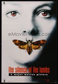 3y745 SILENCE OF THE LAMBS style A teaser DS 1sh '90 image of Jodie Foster with moth over mouth!