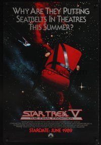 3y778 STAR TREK V advance 1sh '89 The Final Frontier, theater chair with seatbelt in space!