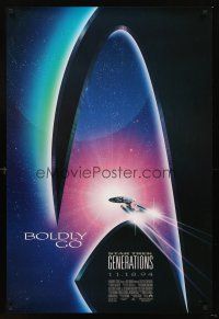 3y783 STAR TREK: GENERATIONS advance DS 1sh '94 Patrick Stewart, William Shatner, cool sci-fi art!