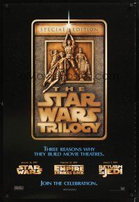 3y788 STAR WARS TRILOGY 1sh '97 George Lucas, Empire Strikes Back, Return of the Jedi!