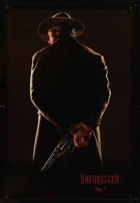 3y854 UNFORGIVEN dated teaser 1sh '92 classic image of gunslinger Clint Eastwood with back turned!