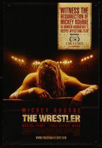 3y891 WRESTLER advance DS 1sh '08 Darren Aronofsky, cool image of Mickey Rourke on the ropes!