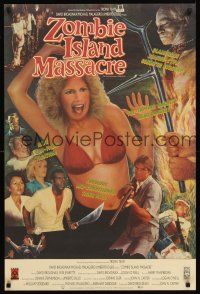 3y897 ZOMBIE ISLAND MASSACRE video 1sh '84 Troma voodoo horror, toe-tapping machete head dances!