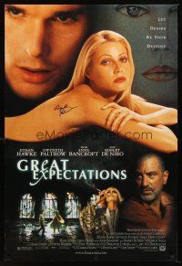 3z272 GREAT EXPECTATIONS signed DS style B 1sh '98 by Gwyneth Paltrow, who's close up & naked!