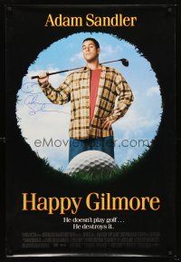 3z275 HAPPY GILMORE signed 1sh '96 by Adam Sandler, he doesn't play golf, he destroys it!