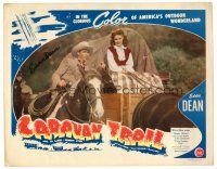 3z033 CARAVAN TRAIL signed LC '46 by Eddie Dean, who's with pretty Jean Carlin on wagon!