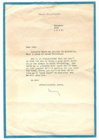 3z200 MARY PICKFORD signed letter November 26, 1945 great Christmas letter to one of her friends!