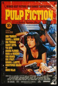 3z339 PULP FICTION signed REPRO 1sh '94 by Travolta, Willis, Tarantino, Jackson, Thurman + 9 more!