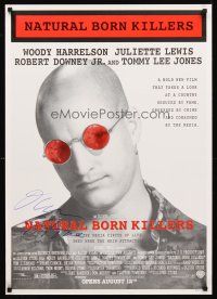 3z343 NATURAL BORN KILLERS signed 24x34 REPRO poster '94 by Oliver Stone, c/u of Woody Harrelson!