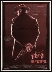 3z344 UNFORGIVEN signed 24x34 REPRO poster '92 by Clint Eastwood, classic image with his back turned