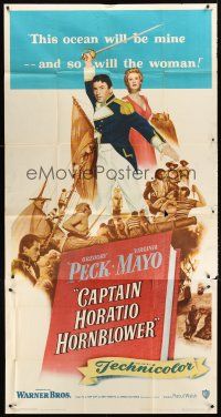 4a373 CAPTAIN HORATIO HORNBLOWER 3sh '51 Gregory Peck with sword & pretty Virginia Mayo!