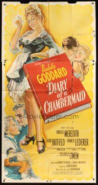 4a390 DIARY OF A CHAMBERMAID 3sh '46 full-length stone litho of sexy Paulette Goddard!