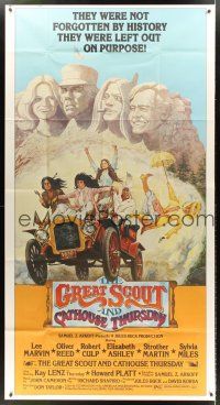 4a408 GREAT SCOUT & CATHOUSE THURSDAY 3sh '76 wacky art of Lee Marvin & cast at Mount Rushmore!
