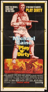 4a451 PLAY DIRTY int'l 3sh '69 cool art of WWII soldier Michael Caine with machine gun!