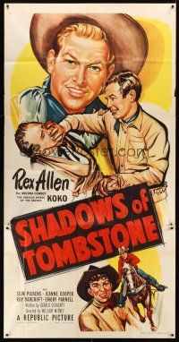 4a466 SHADOWS OF TOMBSTONE 3sh '53 cool art of Arizona cowboy Rex Allen beating up bad guy!