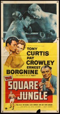 4a470 SQUARE JUNGLE 3sh '56 great c/u of boxing Tony Curtis fighting in the ring, Ernest Borgnine!